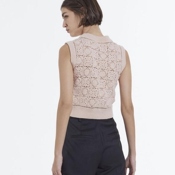 Kooples NWT 1 (S) cotton crochet sweater vest, pink - Picture 2 of 14